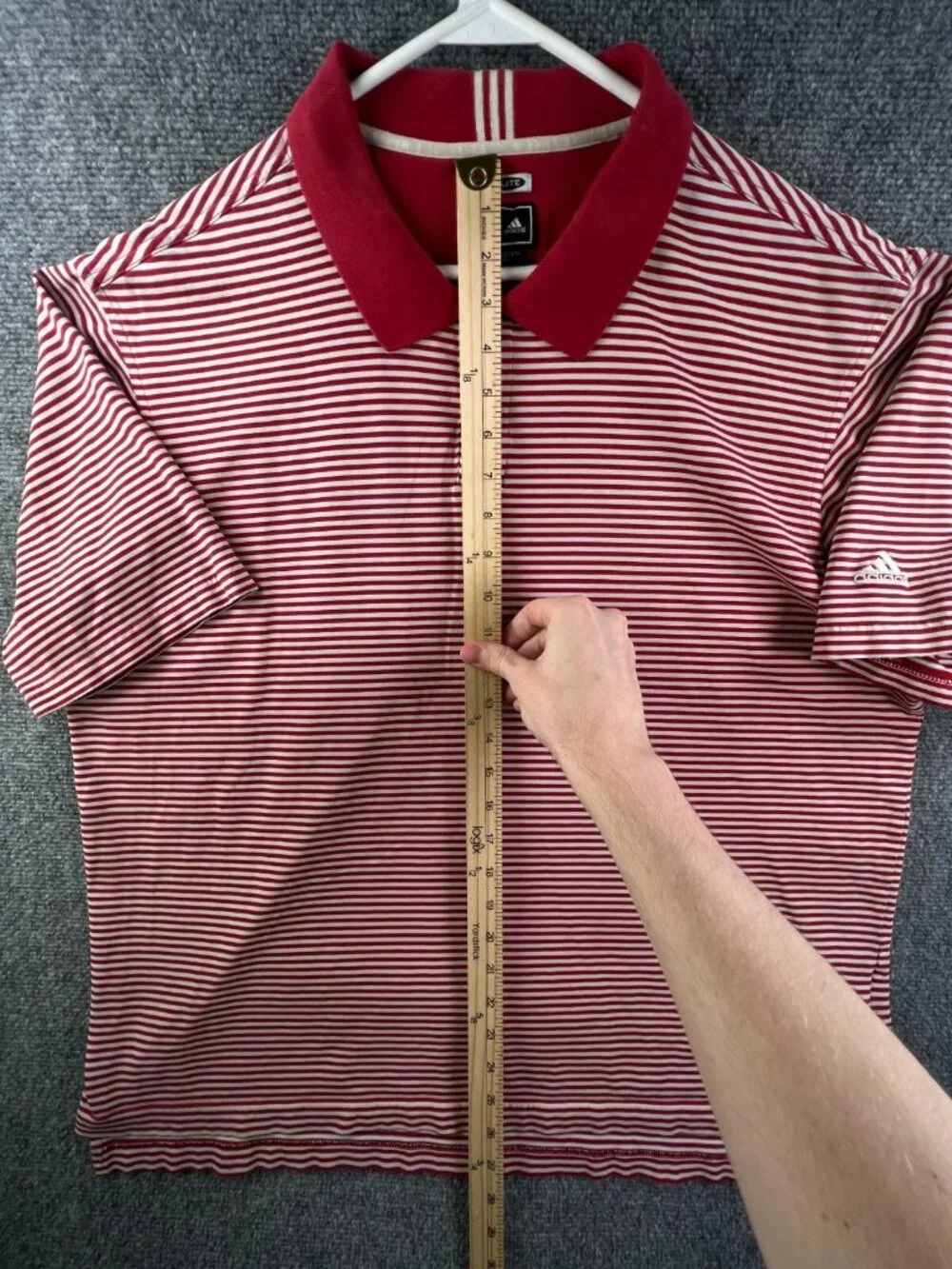 Adidas Mens Large Red White Striped Short Sleeve Cotton Blend Polo Climalite